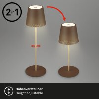 Akku-Tischlampe Akku-Leuchte, Braun-Gold, 2,6 Watt, 3000K, dimmbar, Ø 12 cm – Briloner