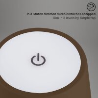 Akku-Tischlampe Akku-Leuchte, Braun-Gold, 2,6 Watt, 3000K, dimmbar, Ø 12 cm – Briloner