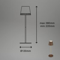 Akku-Tischlampe Akku-Leuchte, Braun-Gold, 2,6 Watt, 3000K, dimmbar, Ø 12 cm – Briloner