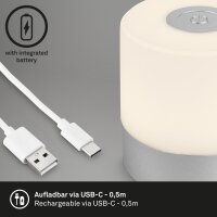Akku-Leuchte Briloner Mini Tischlampe Silber Touch-Dimmer USB IP44