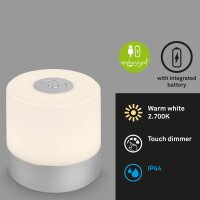 Akku-Tischleuchte Akku-Lampe Mini, Silber, 2 Watt, Touchdimmer, IP44, 7 x 7 x 7 cm – Briloner
