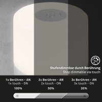 Akku-Tischleuchte Akku-Lampe Mini, Silber, 2 Watt, Touchdimmer, IP44, 7 x 7 x 7 cm – Briloner