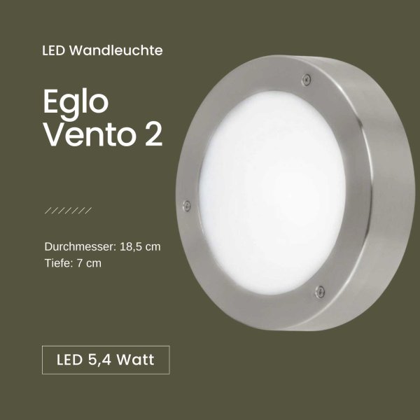 Außenleuchte Eglo Vento 2 LED 5,4 Watt Edelstahl Gartenlampe 18,5 cm