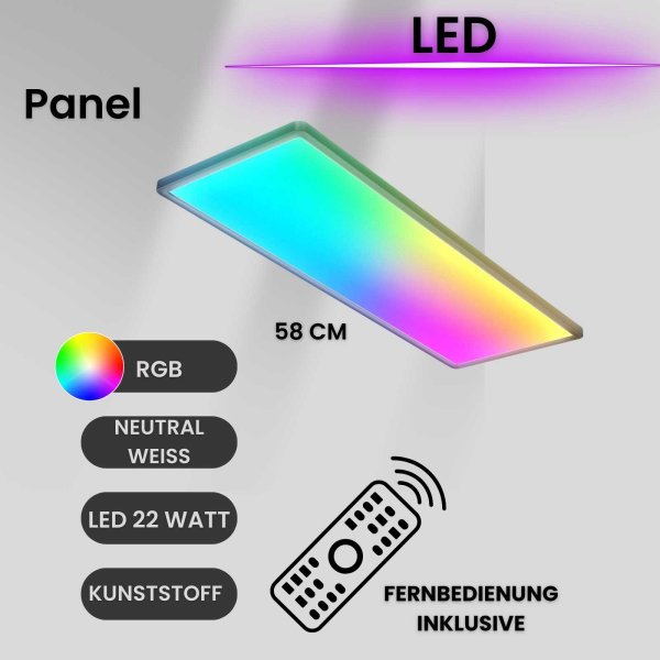 Deckenleuchte LED Panel mit RGB und Backlight ultra-flach 22Watt Schwarz Fernbedienung