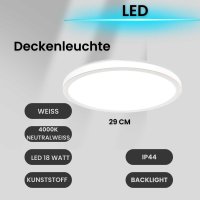 Deckenleuchte Badlampe LED mit Backlight 29 cm 18 Watt...