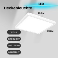 Badleuchte Deckenlampe LED 18 Watt Eckig Weiß mit...