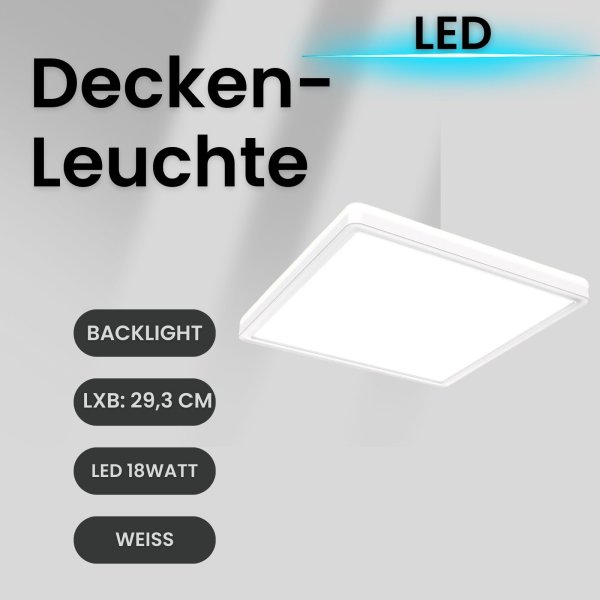 Deckenleuchte LED Panel mit Backlight-Effekt in Stufen dimmbar über Lichtschalter ultra-flach weiß  29,3 cm 18 Watt
