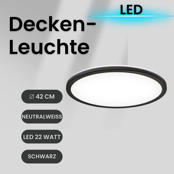 Deckenleuchte schwarz LED Panel mit Backlight-Effekt ultra-flach rund XL 42 cm 22 Watt
