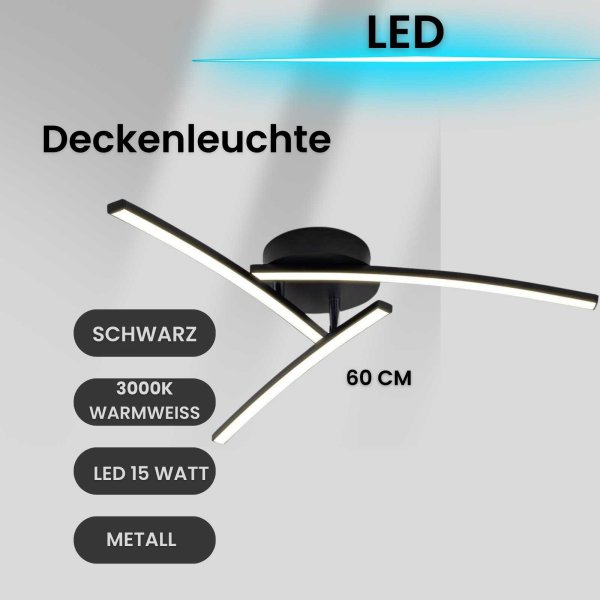 Deckenleuchte LED Deckenleuchte 3-flammig schwarz 15 Watt Deckenlampe