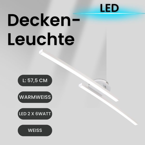 Deckenlampe LED Deckenleuchte 2-flammig schwenkbare Leuchtstäbe weiß 12 Watt