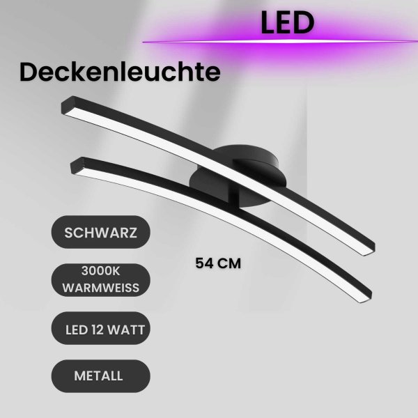 Deckenlampe LED Deckenleuchte 2-flammig schwenkbare Leuchtmodule schwarz 12 Watt