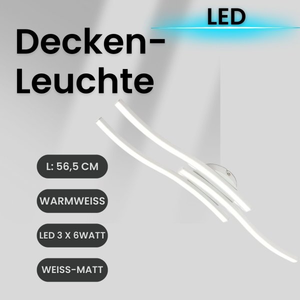 Deckenlampe LED Design Deckenleuchte in Wellenform 3-flammig Weiß-matt 3 x 6 Watt