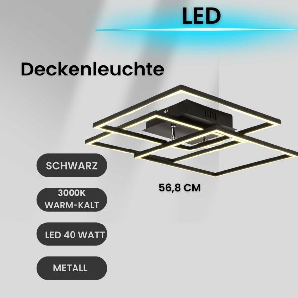 Deckenleuchte LED Frame Deckenleuchte 3-flammig schwenkbar schwarz 40 Watt