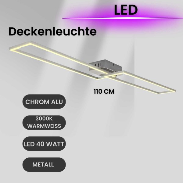 Deckenlampe LED Frame Deckenleuchte schwenkbar chrom-alu 40 Watt