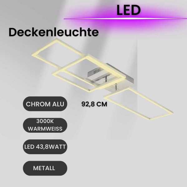 Deckenlampe LED Frame Deckenleuchte schwenkbar chrom-alu 43,8 Watt