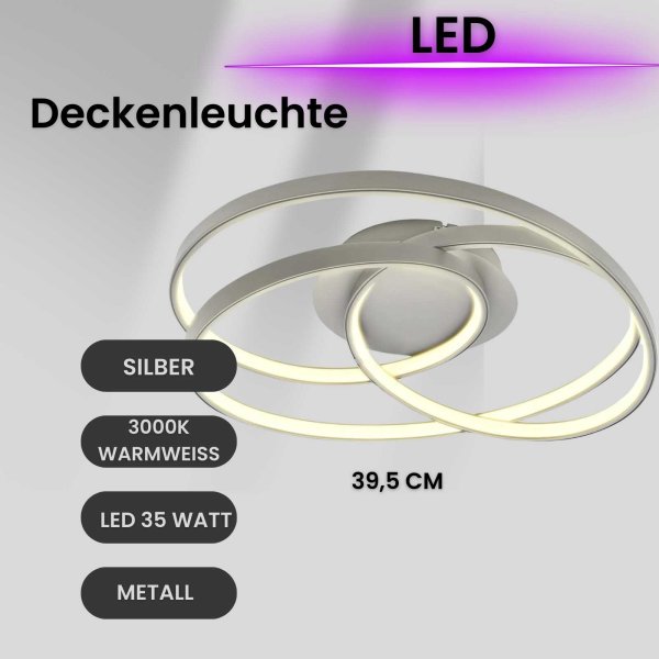 Deckenleuchte LED Deckenlampe Ringleuchte rund silber 35 Watt