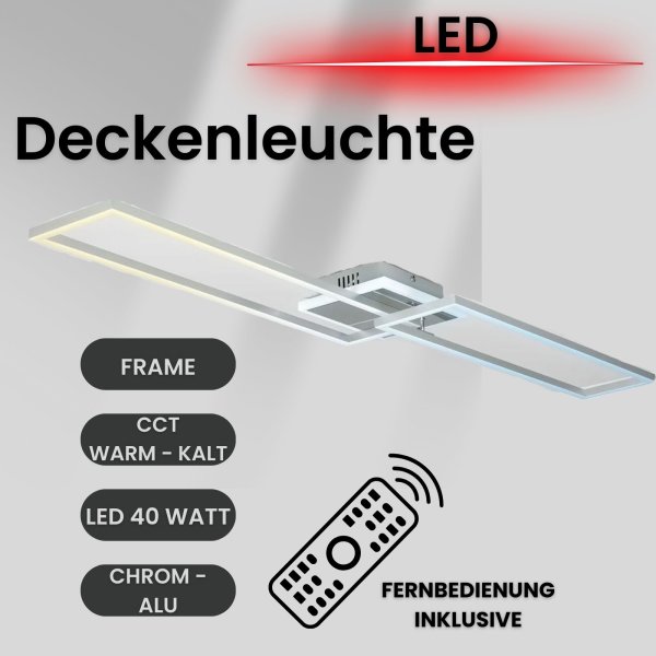 Deckenlampe CCT LED Deckenleuchte mit Farbwechsel beleuchteter Baldachin 40 Watt Fernbedienung dimmbar Timer Chrom-Alu