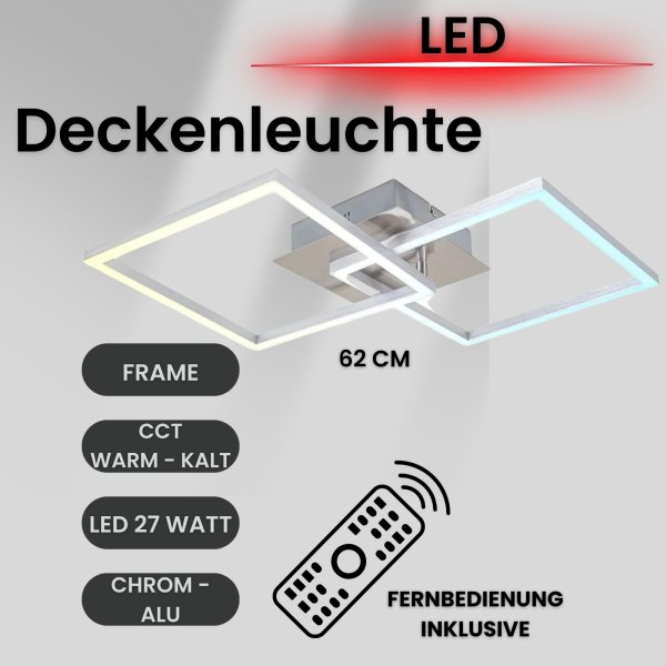 Deckenlampe CCT LED Deckenleuchte Frame dimmbar mit Timer Fernbedienung 27 Watt