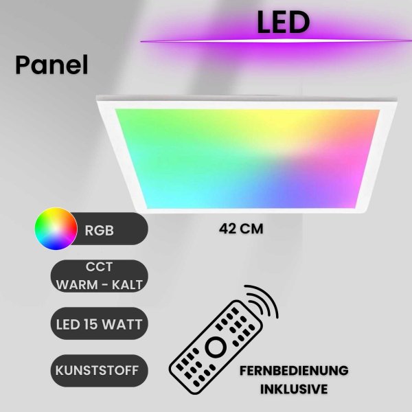 Deckenlampe CCT RGB LED Panel Deckenleuchte dimmbar quadratisch Fernbedienung 15 Watt