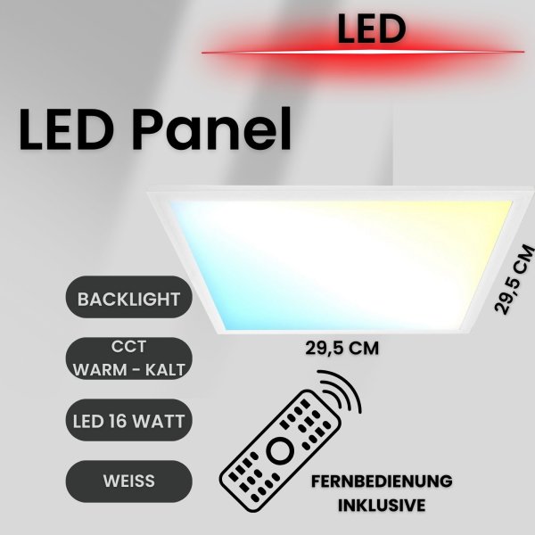 Deckenleuchte CCT LED Panel mit LED Backlight Fernbedienung dimmbar 16 Watt 29,5 cm