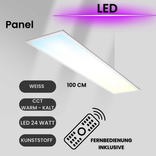 Deckenlampe CCT LED Panel ultra-flach weiß Fernbedienung24 Watt Deckenlampe 100 cm