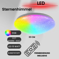 Deckenlampe CCT RGBW LED Deckenleuchte mit Sternendekor...