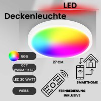 Deckenleuchte LED Wifi Deckenlampe RGB CCT 20 Watt...