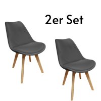 Esszimmerstuhl 2er Set Dunkel - Grau Atlanta Stuhl Kunststoff mit Polsterung Holzfüße