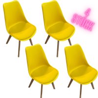 Esszimmerstuhl 4er Set Gelb Stuhl Kunststoff mit Polsterung Holzfüße