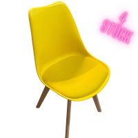 Esszimmerstuhl 4er Set Gelb Stuhl Kunststoff mit Polsterung Holzfüße