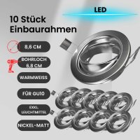 Einbauleuchten 10er Set GU10 nickel matt schwenkbar...