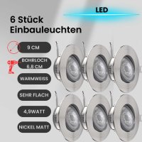 Einbaustrahler LED Einbauleuchte 6er SET ultra flach 4,9W...