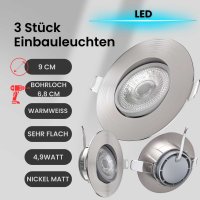 Einbaustrahler LED Einbauleuchte 3er SET ultra flach 4,9W...