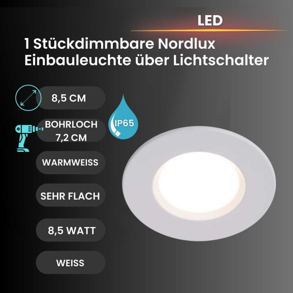 Einbauleuchte Nordlux Mahi Weiß 8,5 Watt LED IP65 dimmbar über Schalter Spot Einbaulampe