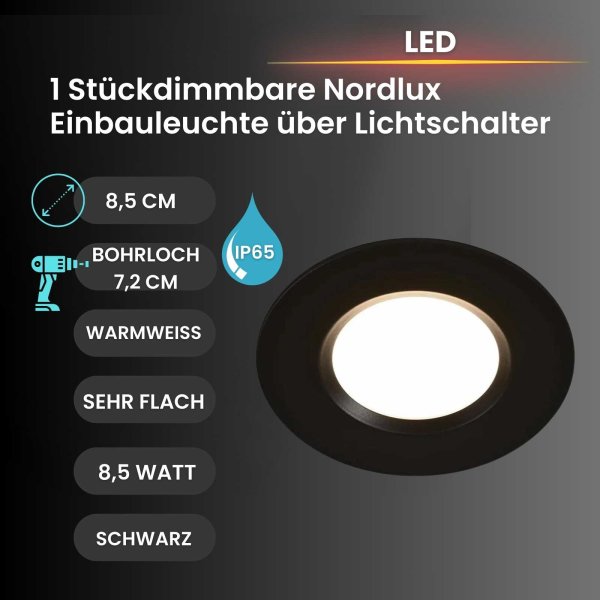 B-Kartonage Einbauleuchte Nordlux Mahi Schwarz 8,5 Watt LED IP65 dimmbar über Schalter