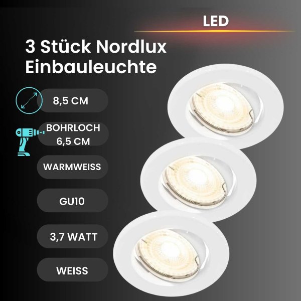 Einbauleuchte Nordlux Canis 3er Set Weiß Einbaulampe Spot