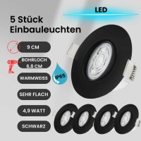 Einbauleuchten LED 5er Set schwarz IP65 dimmbar...