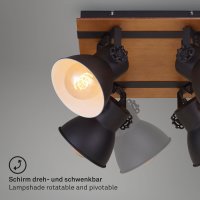 Deckenleuchte Briloner 4xE27  Deckenlampe Holz Strahler Schwenkbar Spot Metall Schwarz