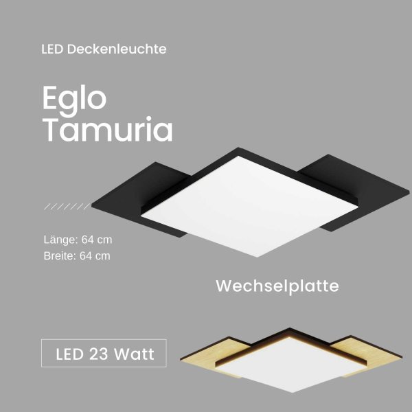 Deckenleuchte Eglo Tamuria LED Deckenlampe Schwarz / Holz 23 Watt