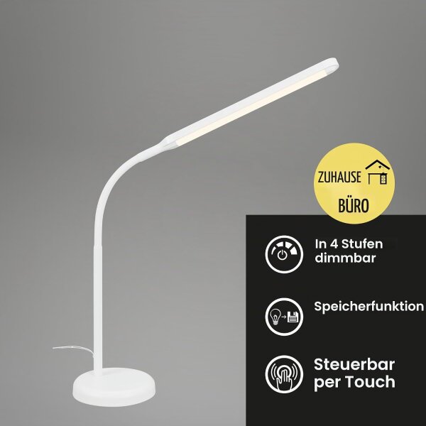 Tischleuchte Briloner 6 Watt LED Weiß Touchdimmer Schreibtischlampe