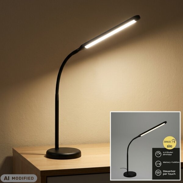 Schreibtischlampe, Schwarz, 6 Watt, 600lm, 3000K, Memory-Funktion, Touchdimmer – Briloner