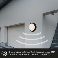 Akku-Wandleuchte Akku-Leuchte, Schwarz, 4 Watt, mit Bewegungsmelder, Ø 17 cm – Briloner