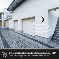 Akku-Wandleuchte Akku-Leuchte, Schwarz, 4 Watt, mit Bewegungsmelder, Ø 17 cm – Briloner