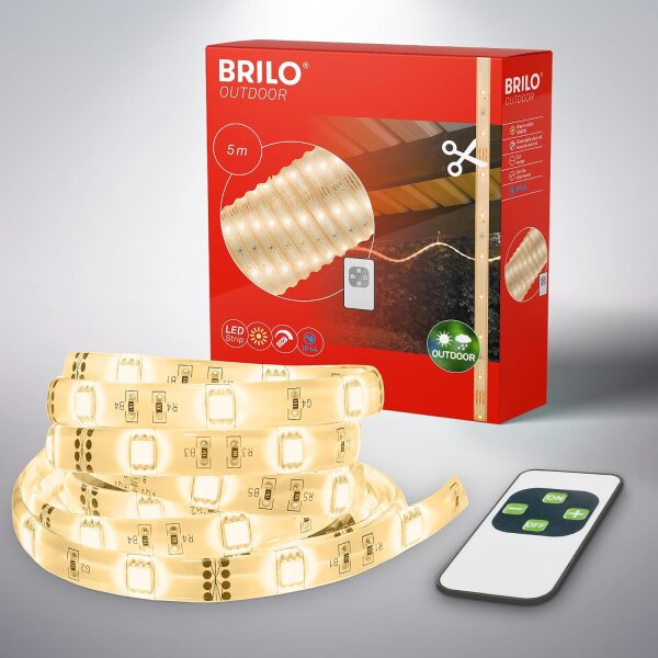 LED-Stripe, Weiß, 500 cm, 15 Watt, dimmbar, mit Fernbedienung, 3000 Kelvin, IP44 – Briloner