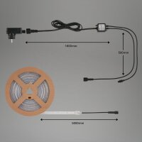 LED-Stripe, Weiß, 500 cm, 15 Watt, dimmbar, mit Fernbedienung, 3000 Kelvin, IP44 – Briloner
