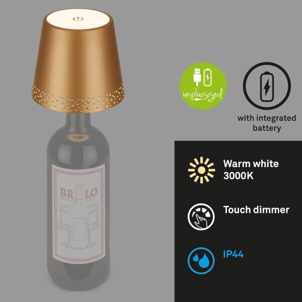 Flaschenleuchte Briloner Flaschenlicht Dimmbar Gold-Matt LED USB