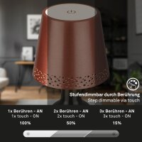 Akku-Tischlampe Akku-Flaschenlicht, Kupfer, 2,6 Watt, 3000K, dimmbar, Ø 11 cm – Briloner
