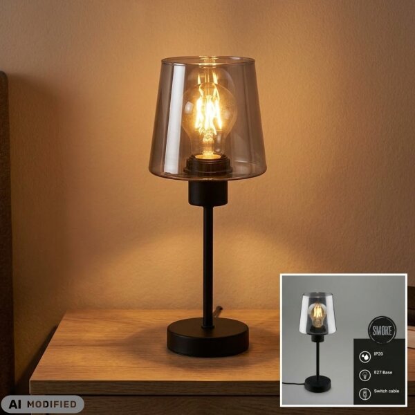 Tischlampe, Schwarz / Rauchglas, 10 Watt, Ø 14 cm – Briloner