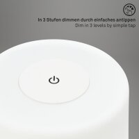 Briloner Halo LED Akku-Tischleuchte 7420016 – Kabellose Glasschirm-Tischlampe dimmbar mit USB-Ladefunktion, weiß, 4 W, IP44