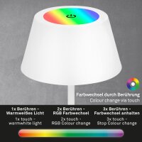 Briloner LED RGB Akku-Tischleuchte 7466016 – Kabellose Touchlampe mit Farbwechsel, weiß, 2,6 W
